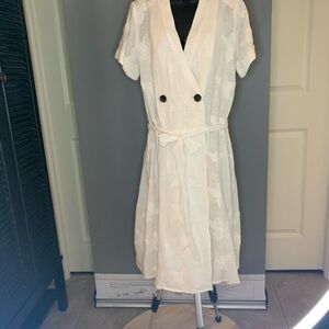 Line & Dot Cream Double-Breasted Midi Dress